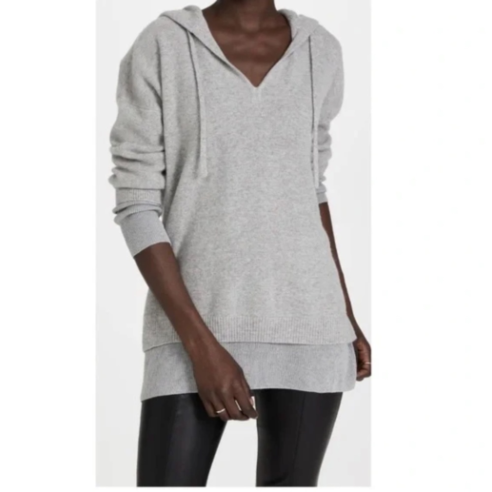 Naadam Layered Cashmere Hoodie in Cement Gray, Size S